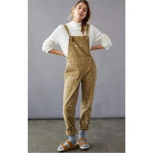 Anthropologie Pilcro The Wanderer Size 28 Relaxed Tan Overalls Paint Splattered